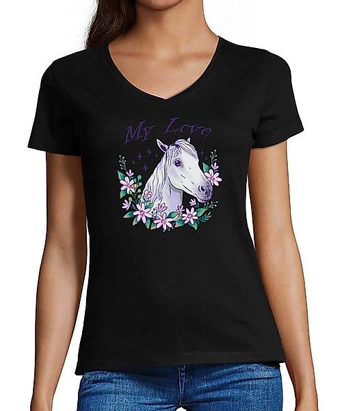 MyDesign24 T-Shirt Damen Pferde Print Shirt - Pferdekopf im Blumenkranz My günstig online kaufen