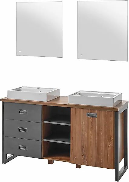 Home affaire Badmöbel-Set »Detroit, Bad im Industrialdesign, inkl. LED, 2-t günstig online kaufen