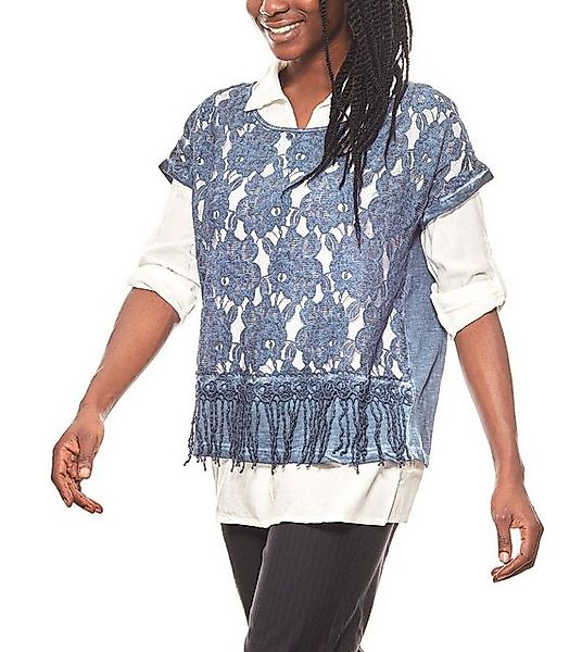 heine Blusentop linea TESINI Shirt Damen Bluse mit Spitzenshirt Blau/Weiß günstig online kaufen