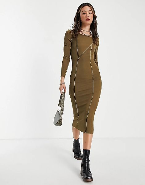 Topshop – Jersey-Minikleid in Braun mit sichtbarer Ziernaht und Kragen günstig online kaufen