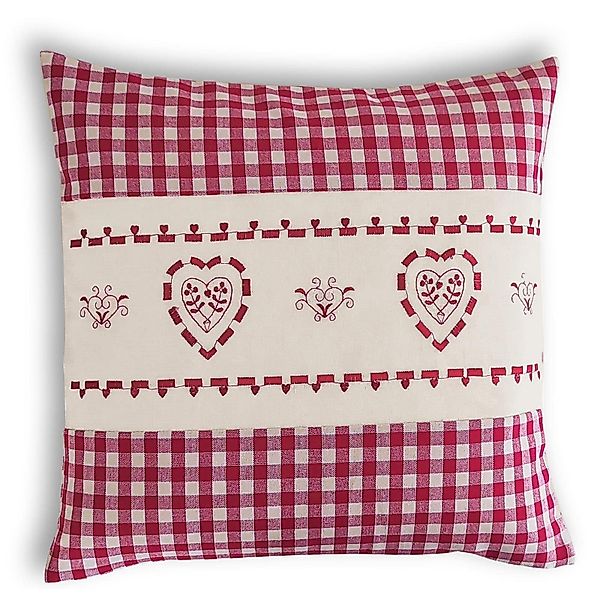 wometo Kissenhülle Landhaus Karo mit Stickerei Herz oder Hirsch, 40x40 cm, günstig online kaufen