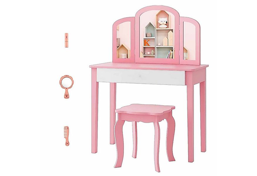 COSTWAY Schminktisch Kinder, mit Spiegel & Hocker, holz günstig online kaufen
