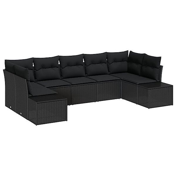 vidaXL Loungesofa 7-teilige Garten Sofa Set mit Kissen Schwarz Poly Rattan, günstig online kaufen