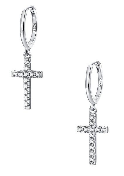 Hey Happiness Paar Creolen Ohrringe Damen Zirkonia Kreuz Anhänger, Vergolde günstig online kaufen