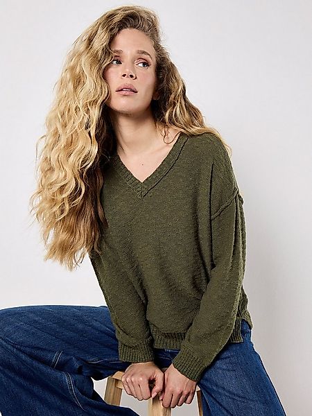 Apricot Strickpullover Leichter Baumwollpullover mit sichtbaren Nähten günstig online kaufen