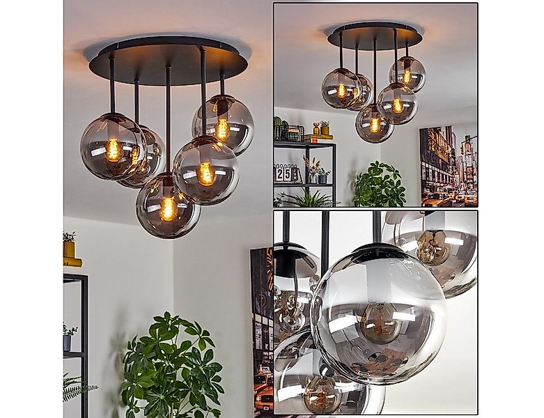 hofstein Deckenleuchte Deckenlampe aus Metall/Glas in Schwarz/Rauchfarben, günstig online kaufen