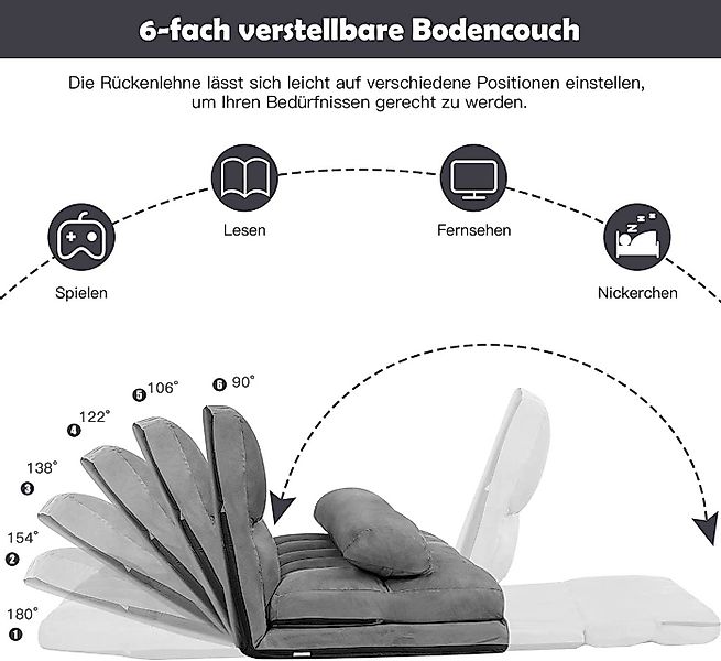 KOMFOTTEU Sofa 2 Sitzer Bodensofa, mit 2 Kissen,3 in 1 Sofabett günstig online kaufen