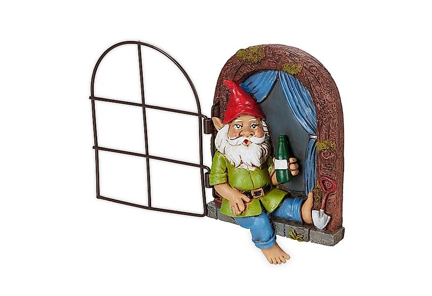 relaxdays Gartenfigur Trinkender Zwerg im Fenster günstig online kaufen