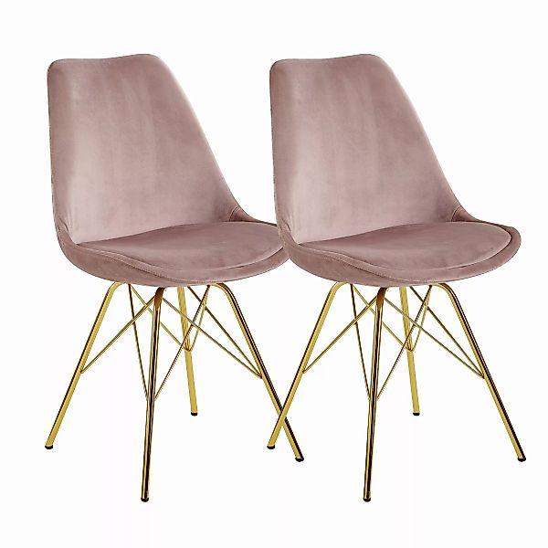 Esszimmerstuhl 2er Set Samt Rosa Küchenstuhl mit goldenen Beinen | Schalens günstig online kaufen