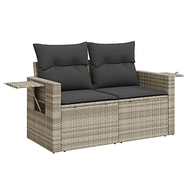 vidaXL Gartensofa mit Kissen 2-Sitzer Hellgrau Poly Rattan 366185 günstig online kaufen