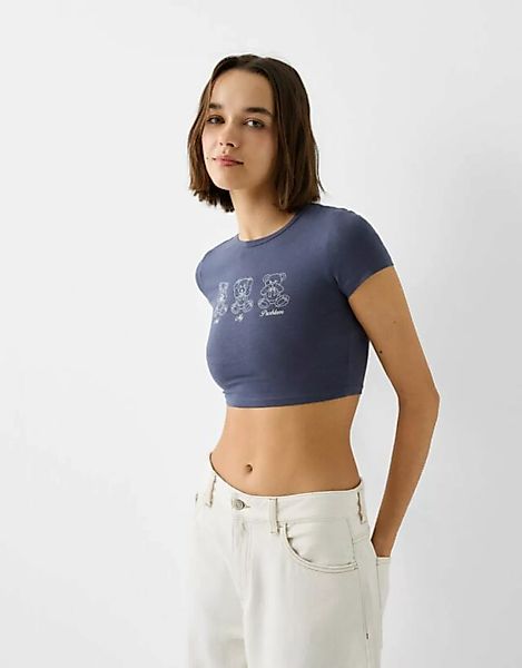 Bershka T-Shirt Mit Print Damen M Ausgewaschenes Blau günstig online kaufen