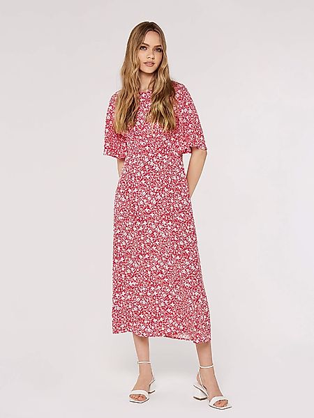 Apricot Druckkleid Vintage Blumen Midi-Kleid, mit günstig online kaufen