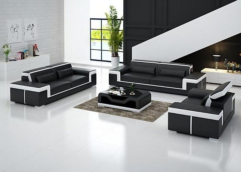 JVmoebel Sofa Schwarz-weiße Sofagarnitur 3+2 Sitzer Leder Sofa Couch Garnit günstig online kaufen