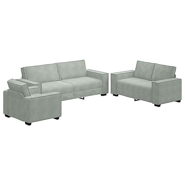 vidaXL Sofa 3-tlg. Sofagarnitur mit Kissen Hellgrau Samt, 3 Teile günstig online kaufen
