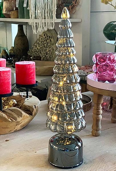 Tischleuchte Weihnachtsbaum Glas Drehend Silber Timer Dekoleuchte Weihnacht günstig online kaufen