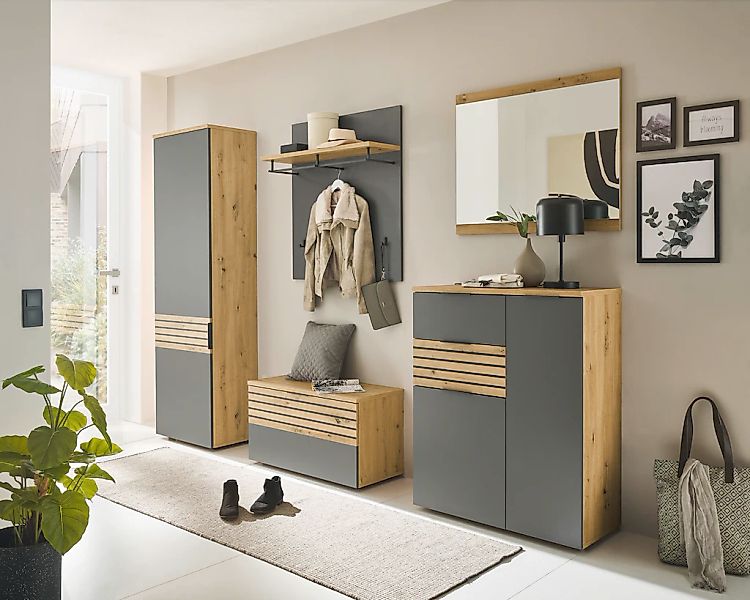 HBZ Garderoben-Set "5-tlg. Eiche Stripes Optik Flurgarderobe Stellmaß BxHxT günstig online kaufen
