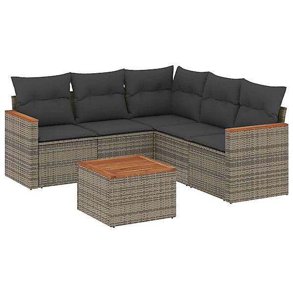 vidaXL 6-Tlg Garten-Sofagarnitur mit Kissen Grau Poly Rattan 3225969 günstig online kaufen
