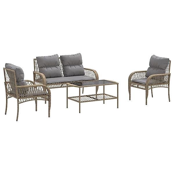 vidaXL 4-Tlg Garten-Sofagarnitur mit Kissen Beige Poly Rattan 368731 günstig online kaufen