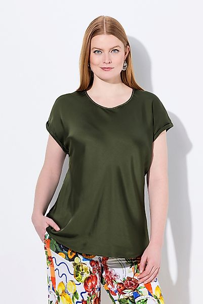 Ulla Popken Spitzenbluse Satinblusenshirt Classic Rundhals günstig online kaufen