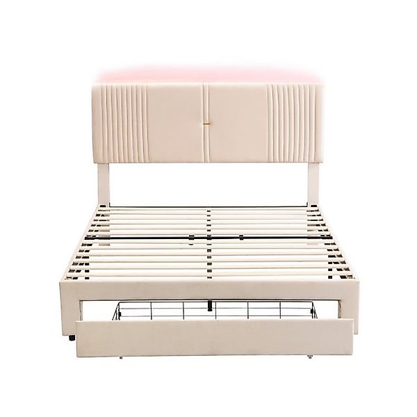 Gotagee Polsterbett LED Doppelbett USB Schublade Jugendbett Samt 140x200cm günstig online kaufen
