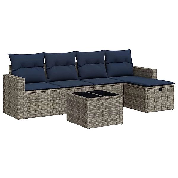 vidaXL 6-Tlg Garten-Sofagarnitur mit Kissen Grau Poly Rattan 3325377 günstig online kaufen