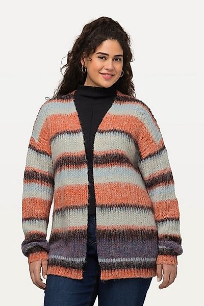 Ulla Popken Strickjacke Long-Strickjacke Ringel V-Ausschnitt offene Form günstig online kaufen