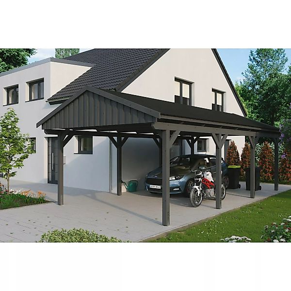 Skan Holz Carport Fichtelberg 423 cm x 808 cm Schwarze Schindeln Schiefergr günstig online kaufen