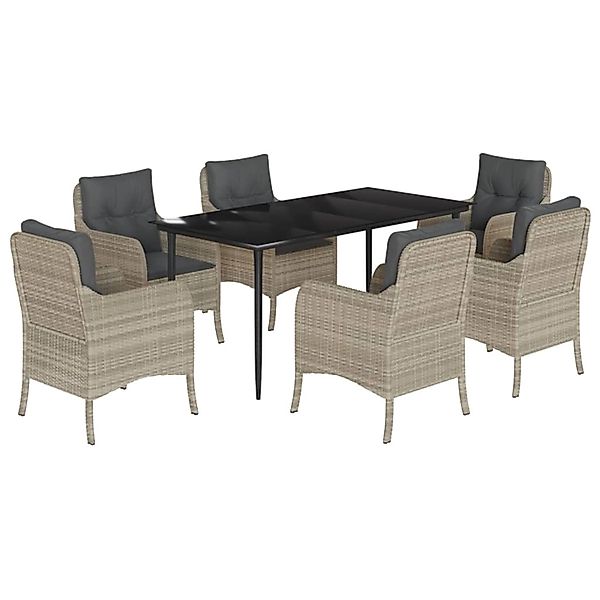 vidaXL 7-Tlg Garten-Essgruppe mit Kissen Hellgrau Poly Rattan 3211994 günstig online kaufen