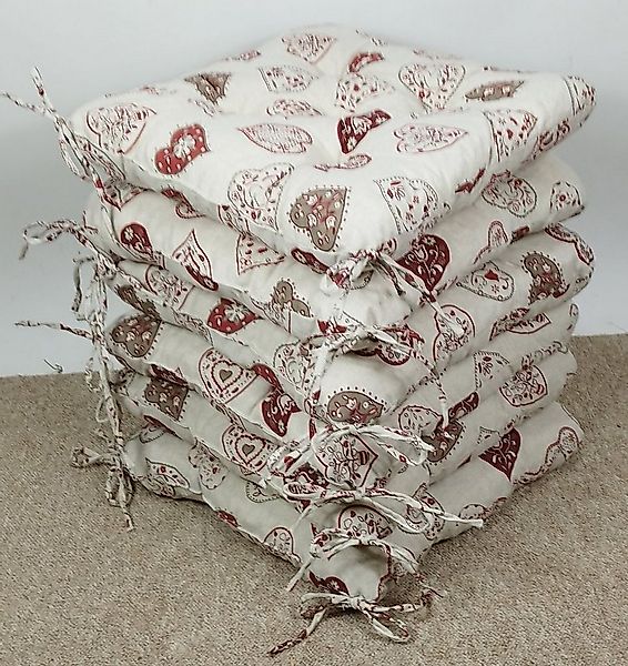 Rattani Sitzkissen Set 6x Stuhlkissen/Sitzkissen Klara 42 x 42 x 8 cm Stoff günstig online kaufen