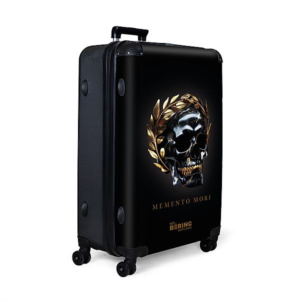 NoBoringSuitcases.com© Hartschalen-Trolley Schwarz mit goldenem Totenkopf günstig online kaufen