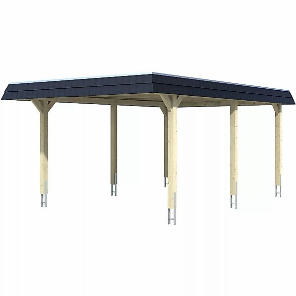 Skan Holz Carport Wendland Weiß 409 x 628 cm Alu-Dach Blende Schwarz günstig online kaufen