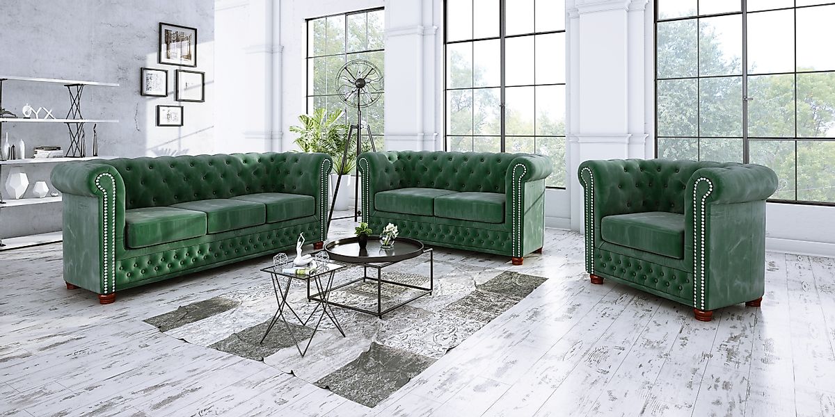S-Style Möbel Polstergarnitur Chesterfield Leeds 3+2+1, günstig online kaufen