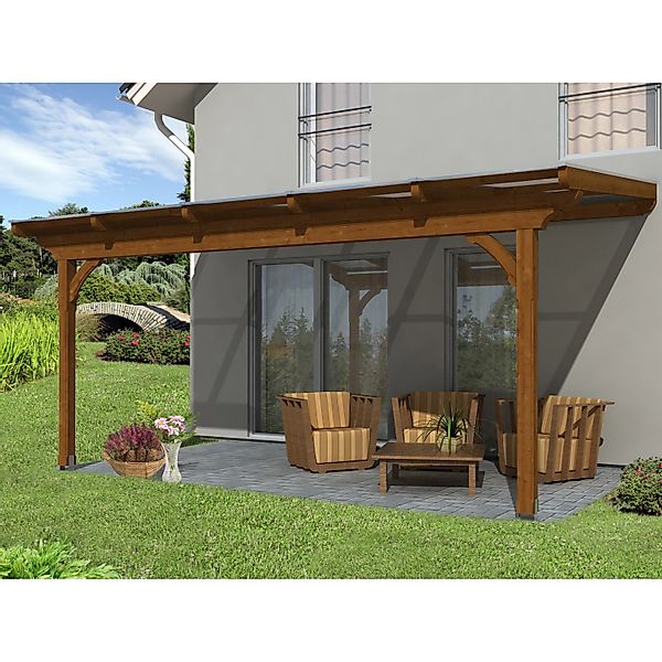 Skan Holz Terrassenüberdachung Ravenna 541 x 250 cm Douglasie Nussbaum günstig online kaufen