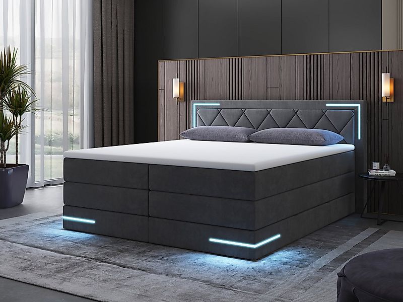 wonello Boxspringbett Arizona, mit LED Beleuchtung und Topper, wahlweise mi günstig online kaufen