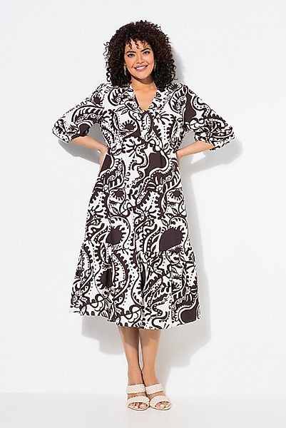Ulla Popken Jerseykleid Midikleid Paisley A-Linie V-Ausschnitt 3/4-Arm günstig online kaufen