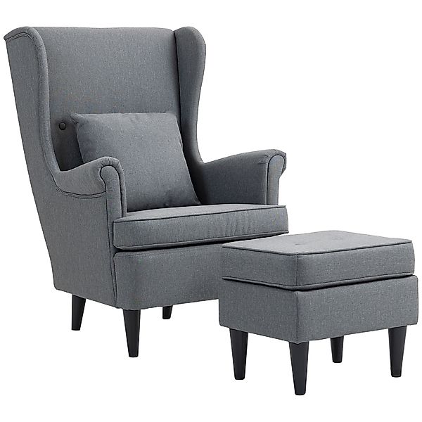 HOMCOM Ohrensessel mit Hocker Sessel mit Leinenoptik, Lendenkissen, Lounges günstig online kaufen