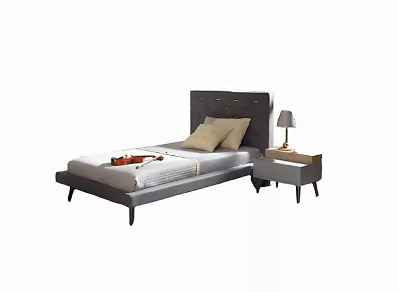 Xlmoebel Bett Jugendzimmer-Set mit Bett und Nachttisch, Holz, grau, 100 cm, günstig online kaufen