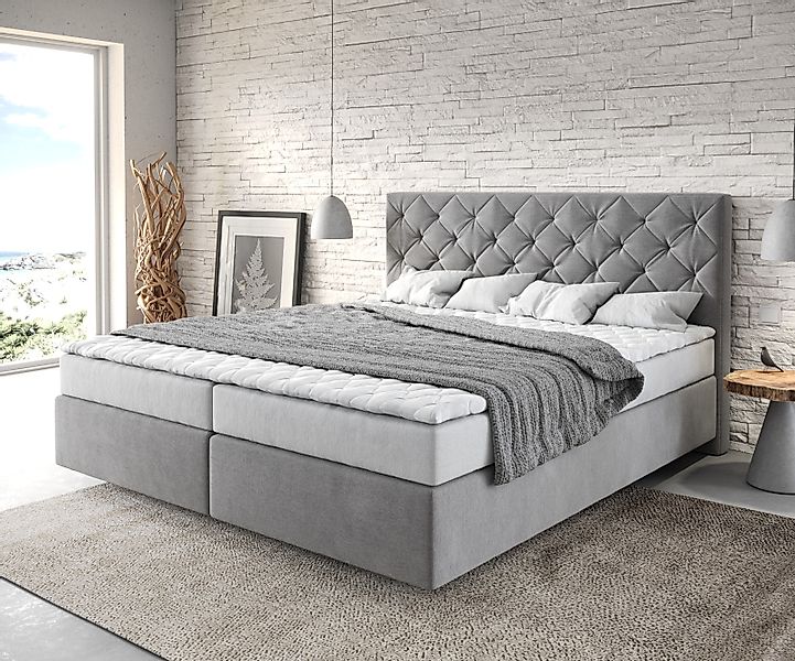 Boxspringbett Dream-Great 180x200 cm Mikrofaser Grau mit Matratze und Toppe günstig online kaufen