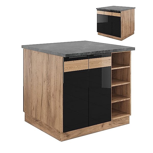 Vicco Unterschrank Fame-Line, Schwarz Hochglanz/Goldkraft Eiche, günstig online kaufen