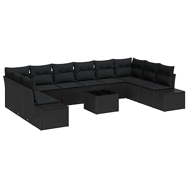 vidaXL Garten-Sofa-Set mit Kissen 11-Tlg Schwarz Poly Rattan 3347253 günstig online kaufen