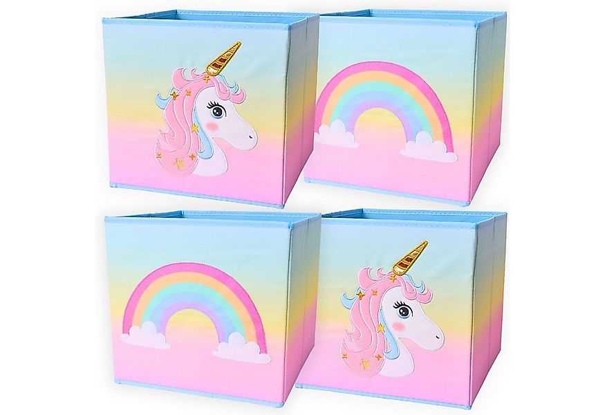 TE-Trend Spielzeugtruhe 4 Stück Aufbewahrungsbox Einhorn Regenbogen bestick günstig online kaufen