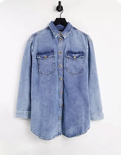 River Island – Jeans-Hemdjacke in ausgeblichenem Buzzy-Blau günstig online kaufen