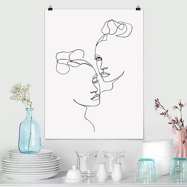 Poster - Hochformat Line Art Gesichter Frauen Schwarz Weiß günstig online kaufen