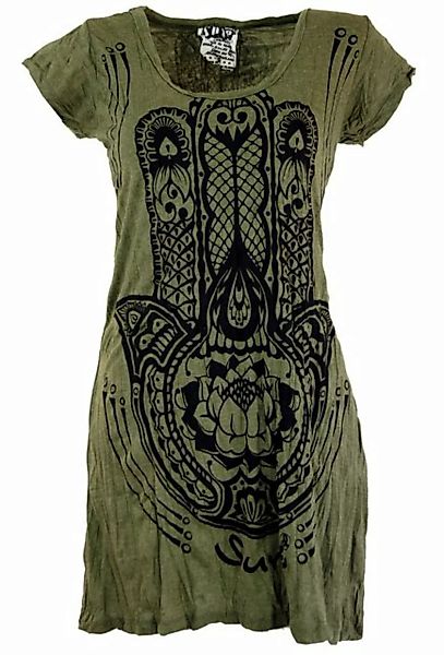 Guru-Shop T-Shirt Sure Long Shirt, Minikleid Fatimas Hand - olive Festival, günstig online kaufen