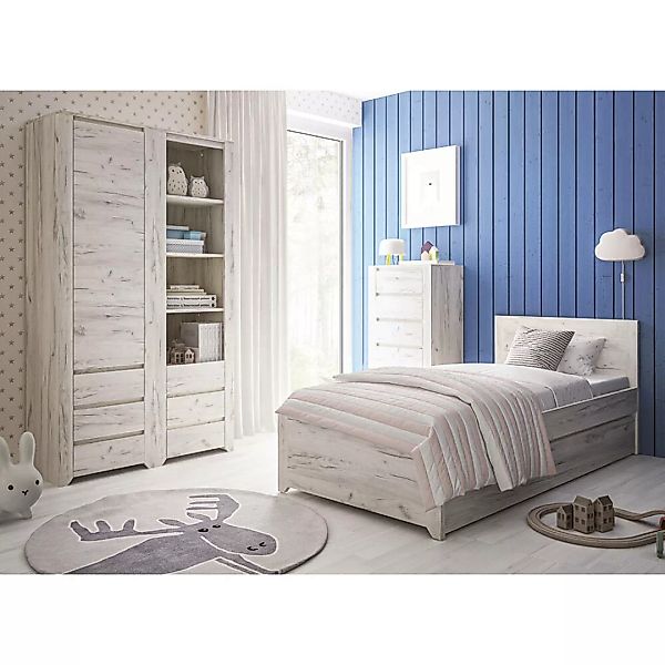 Jugendzimmer Set 4-teilig AMANTEA-129 mit Bett 90x200 in weiß Eiche günstig online kaufen