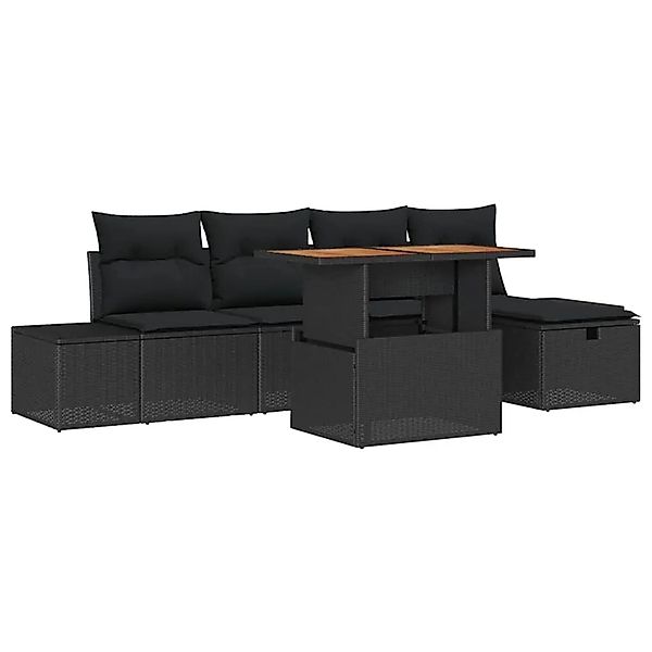 vidaXL Garten-Sofa-Set Höhenverstellbar 6-Tlg Schwarz Poly Rattan 3361380 günstig online kaufen