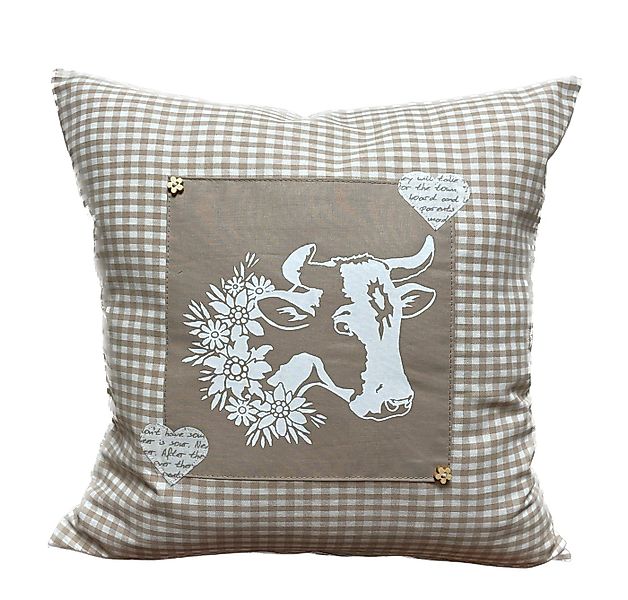 Ammerkind Dekokissen Landhausstil Kissenhülle *Kuh* beige/weiß kariert, 100 günstig online kaufen