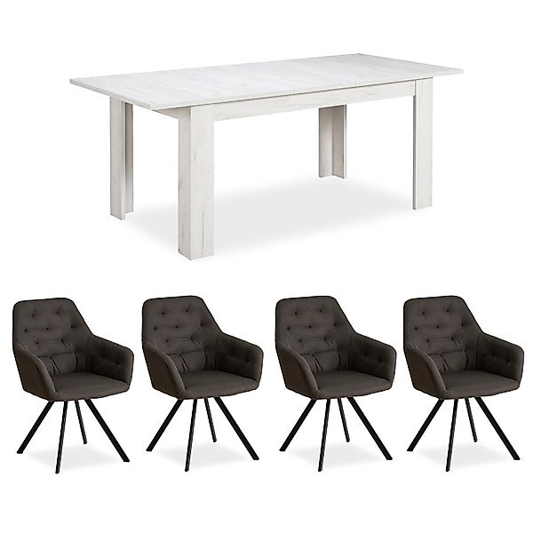 Homestyle4u Essgruppe mit 4 Polsterstühlen in Weiß 2382 günstig online kaufen