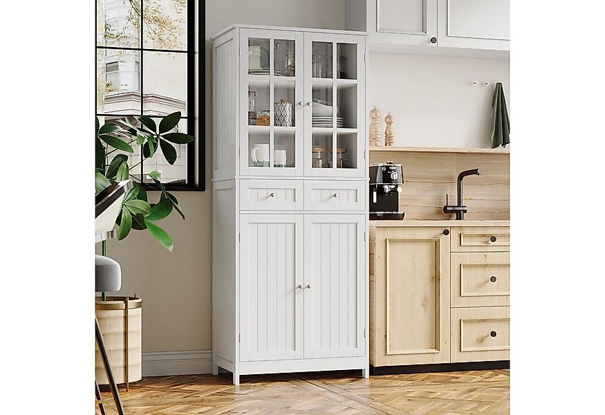 HOMECHO Hochschrank 180 cm Küchenschrank mit 4 Türen und 2 Schubladen, Weiß günstig online kaufen