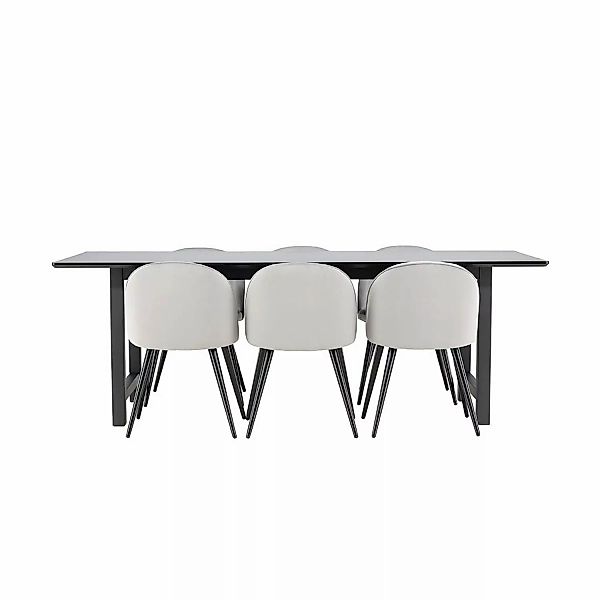 ebuy24 Oslo Essgruppe Esstisch 100x220cm Schwarz und 6 Skagen Stuhl Velour günstig online kaufen